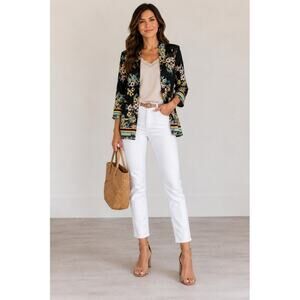 Roz & Ali Floral Open Front Blazer size Small Tropical Boho Lightweight Jacket